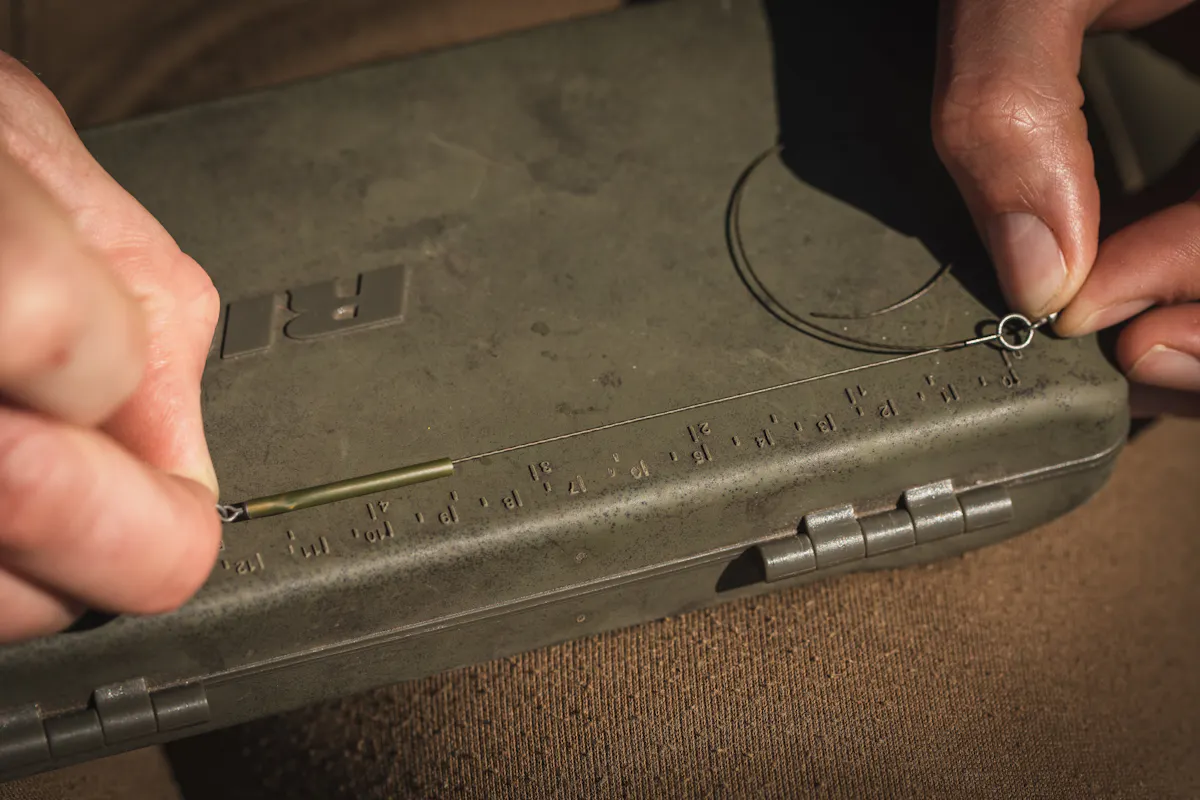 Repeat the process at the other end of your hinge stiff rig, this time crimping to the ring of the swivel to allow enough movement to give you perfect hook holds, usually in the bottom lip