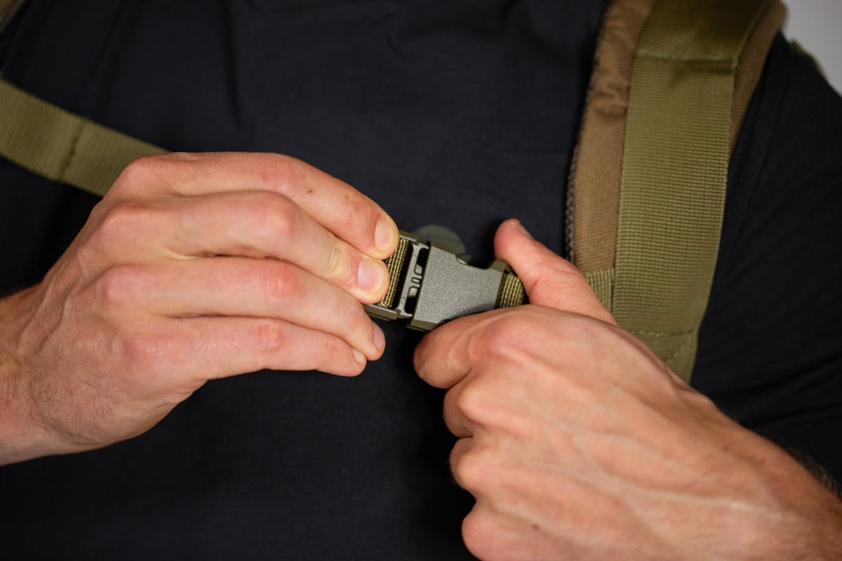 Shoulder harness with chest straps make the Korda Compac Rucksack comfortable to carry