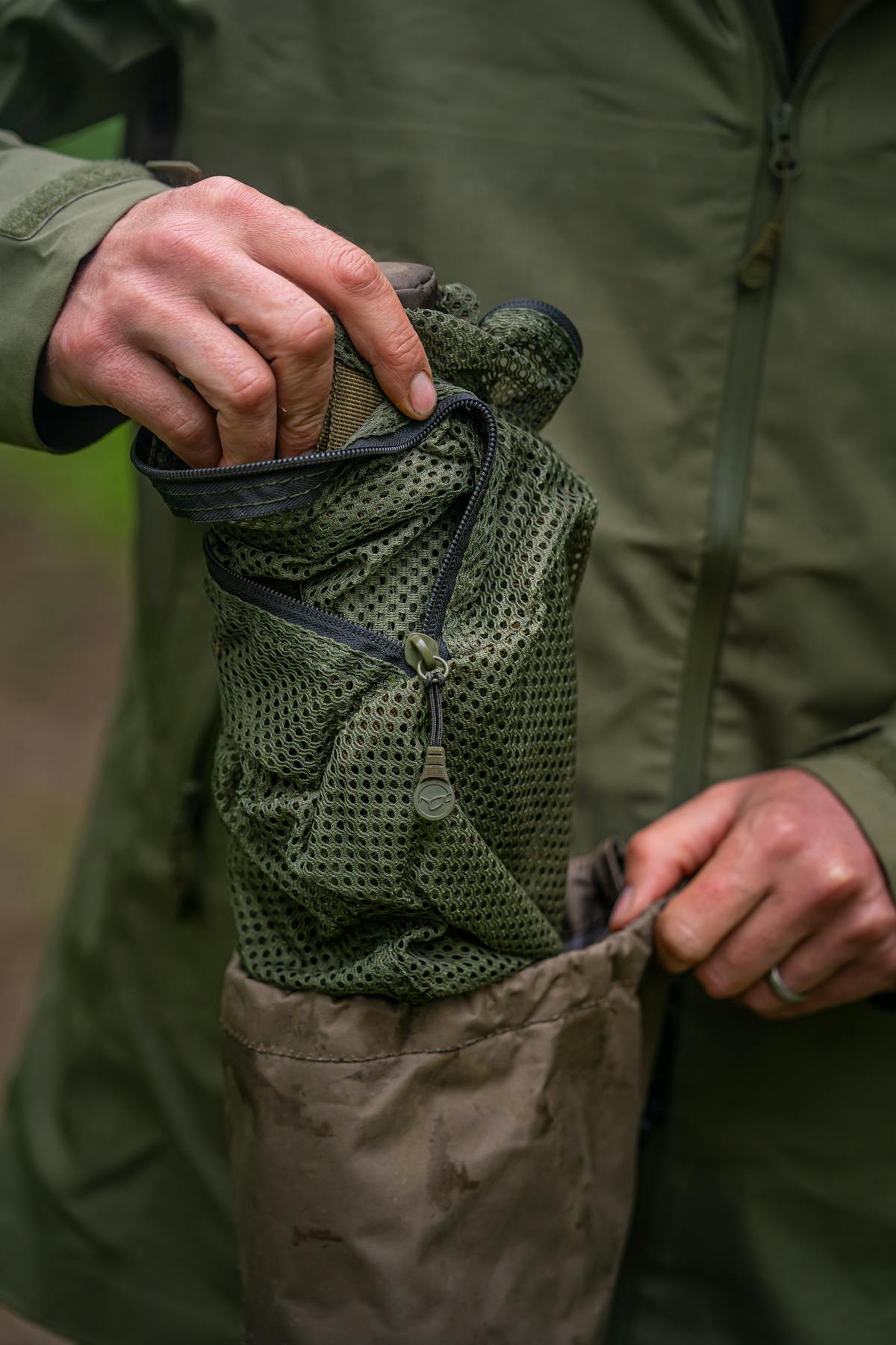 The Korda Compac Retainer Sling folds neatly away into a stink bag