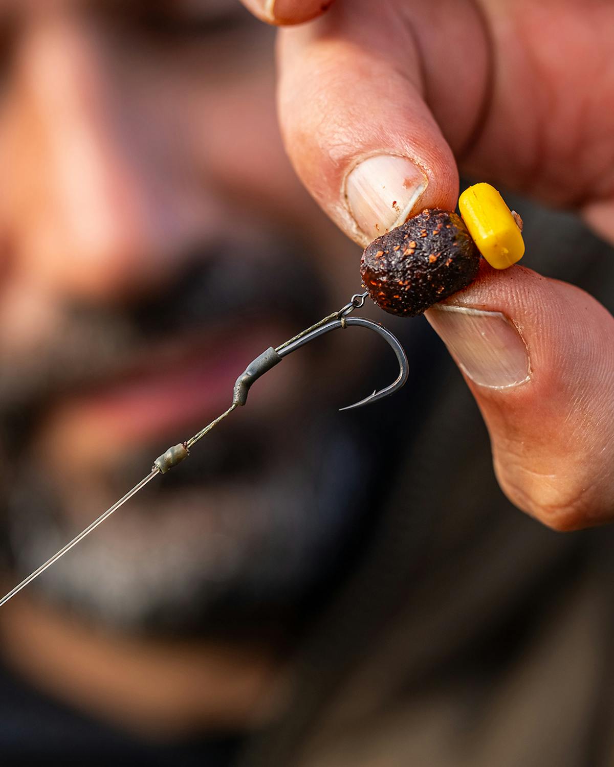 Mounting your balanced bait like this will give a good chance of the hook point catching in the bottom lip of the carp