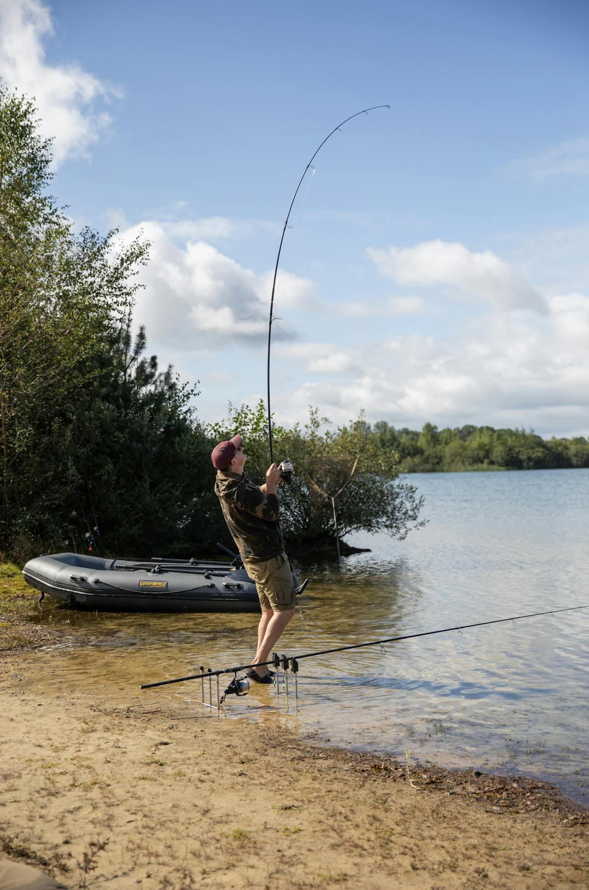 Danny Fairbrass bent into a fish using a Kaizen Green carp rod