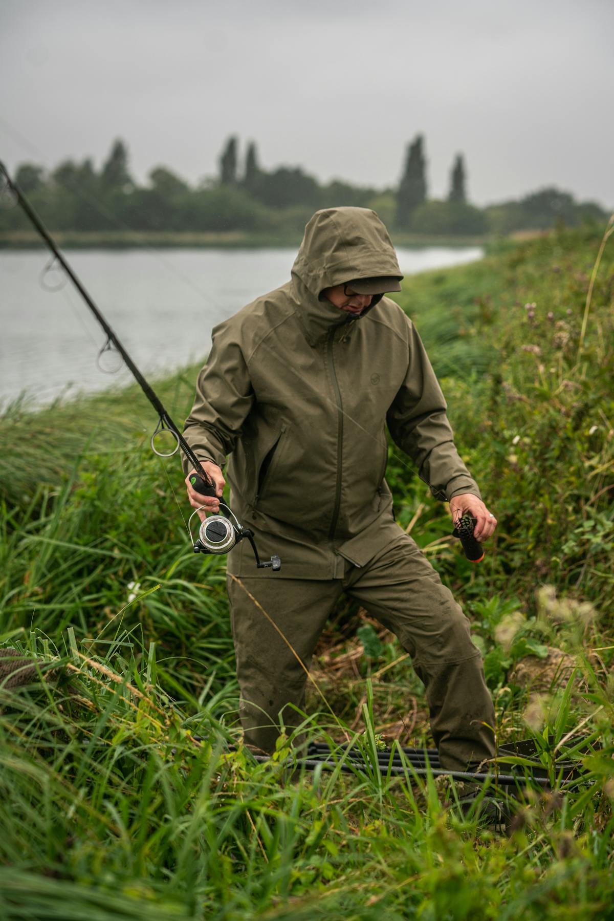 The Korda MK2 DryKore jacket and over-trousers can't be beaten when it comes to being waterproof and highly functional for fishing