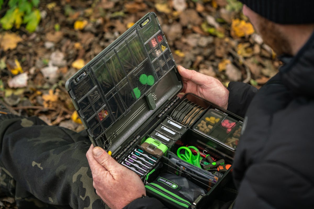 Eight carp fishing rig cases, including five Korda cases and three