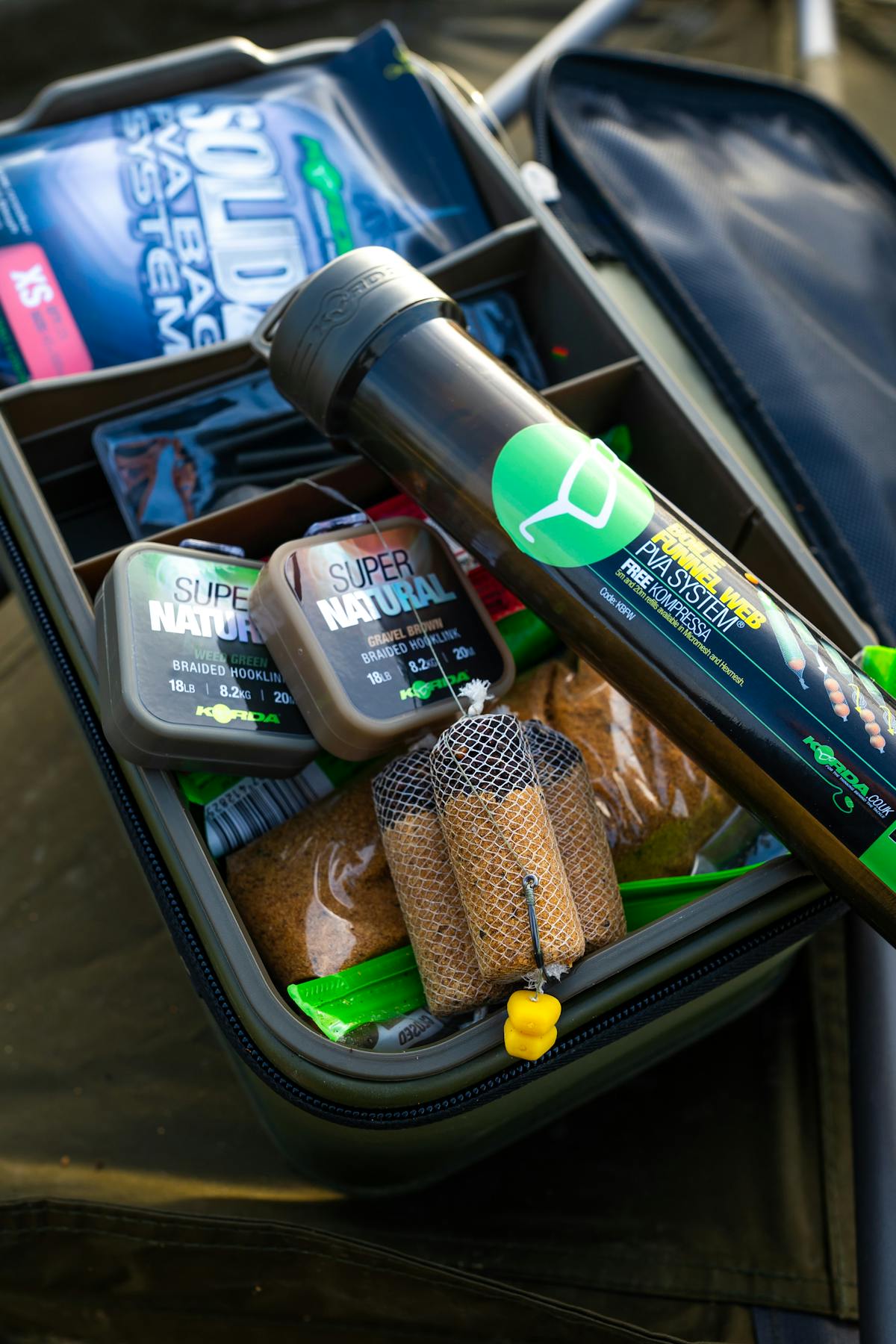 Different diameters and types of PVA mesh are available in the Korda Funnel Web System range